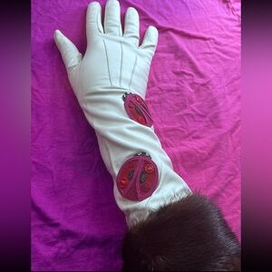 Coach Mink Opera Leather Gloves with Pink Accents